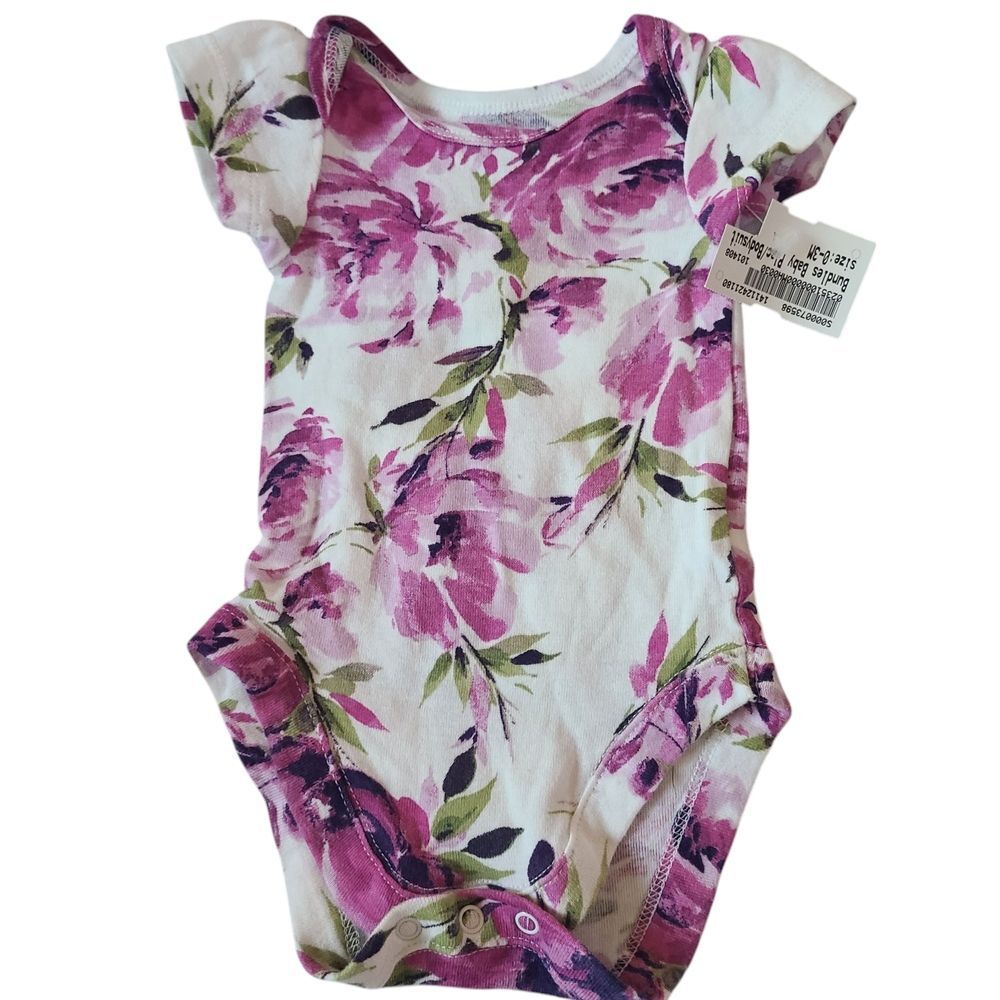 Bundles Baby Place‎ Onesie Vivid Floral Pink And Purple Short-Sleeved Sz 0-3 Mos